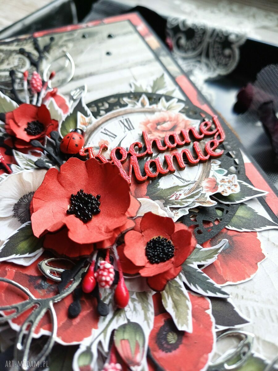 Kartka na Dzień Matki z makami - ręcznie robiona scrapbooking