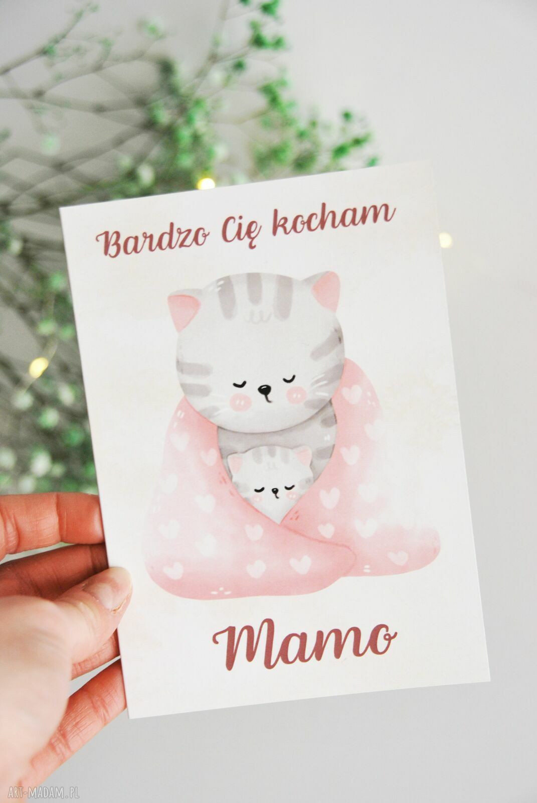 Kartka na Dzień Matki 'Bardzo Cię kocham, Mamo' - rękodzieło z kotkami