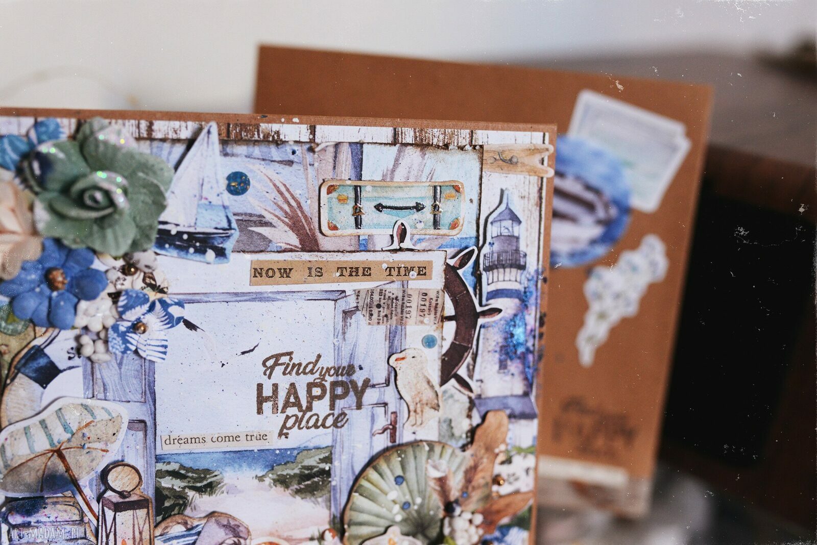 Kartka na każdą okazję morska natura - ręcznie robione scrapbooking 3D z kopertą