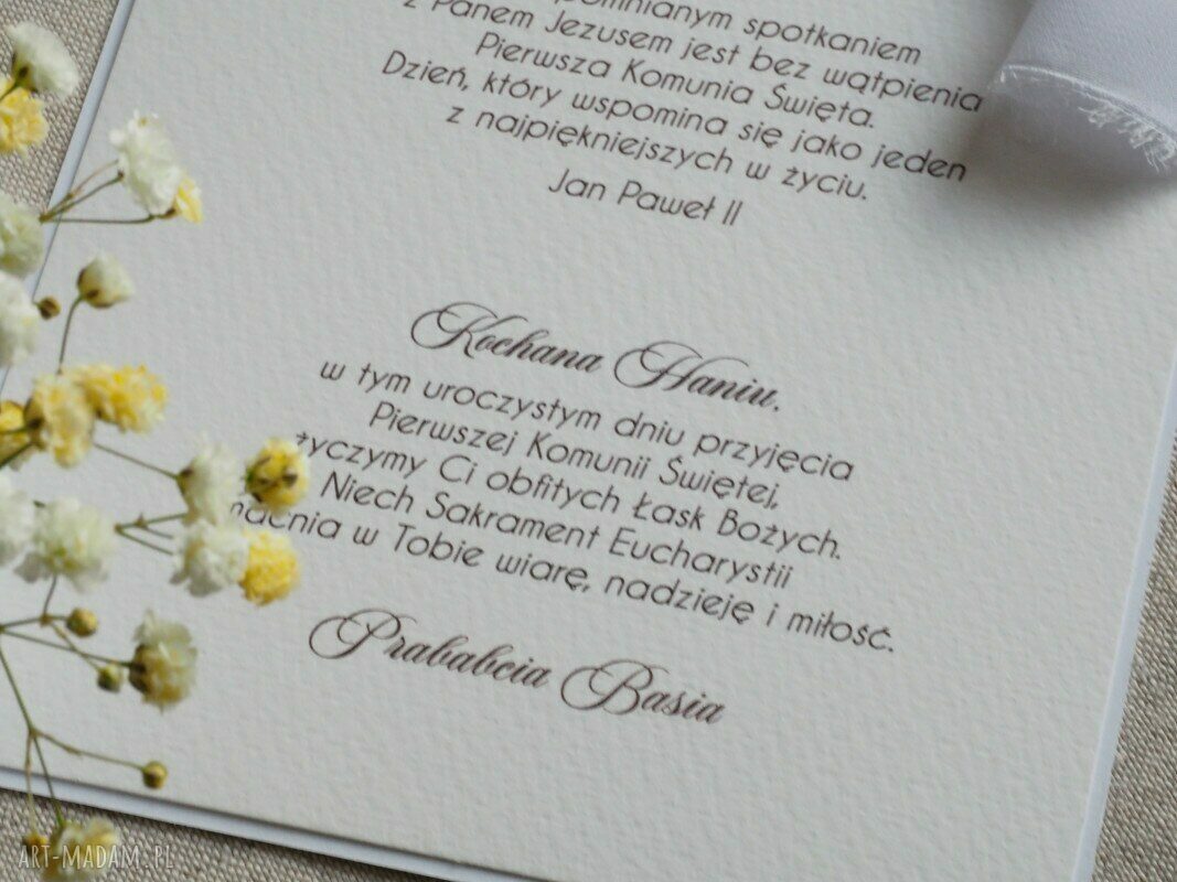 Kartka na komunię z ozdobną kopertą, wzór 94 - personalizowana Linia Gold
