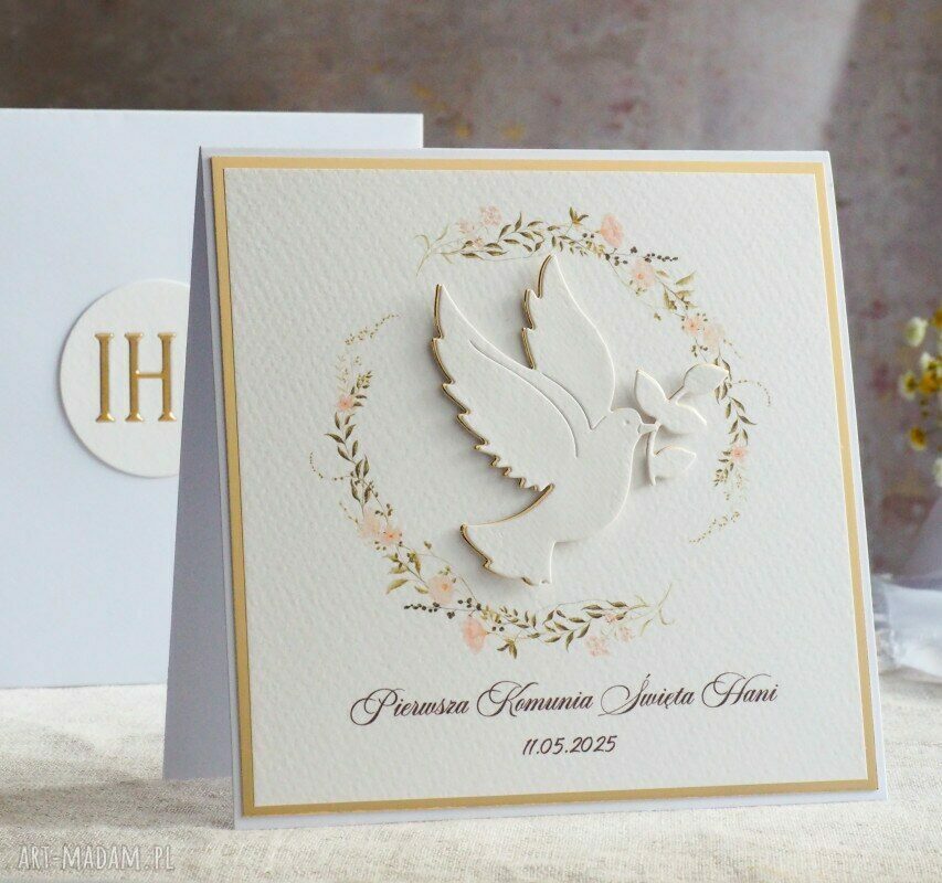 Kartka na komunię z ozdobną kopertą, wzór 94 - personalizowana Linia Gold