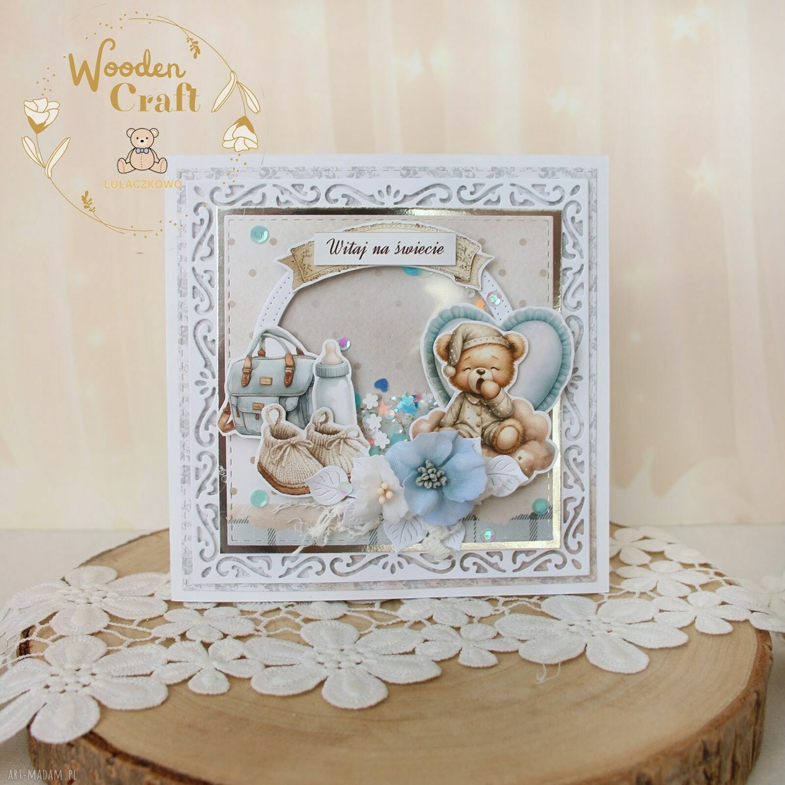 Kartka na narodziny i chrzest „Witaj na świecie” - handmade w stylu scrapbooking