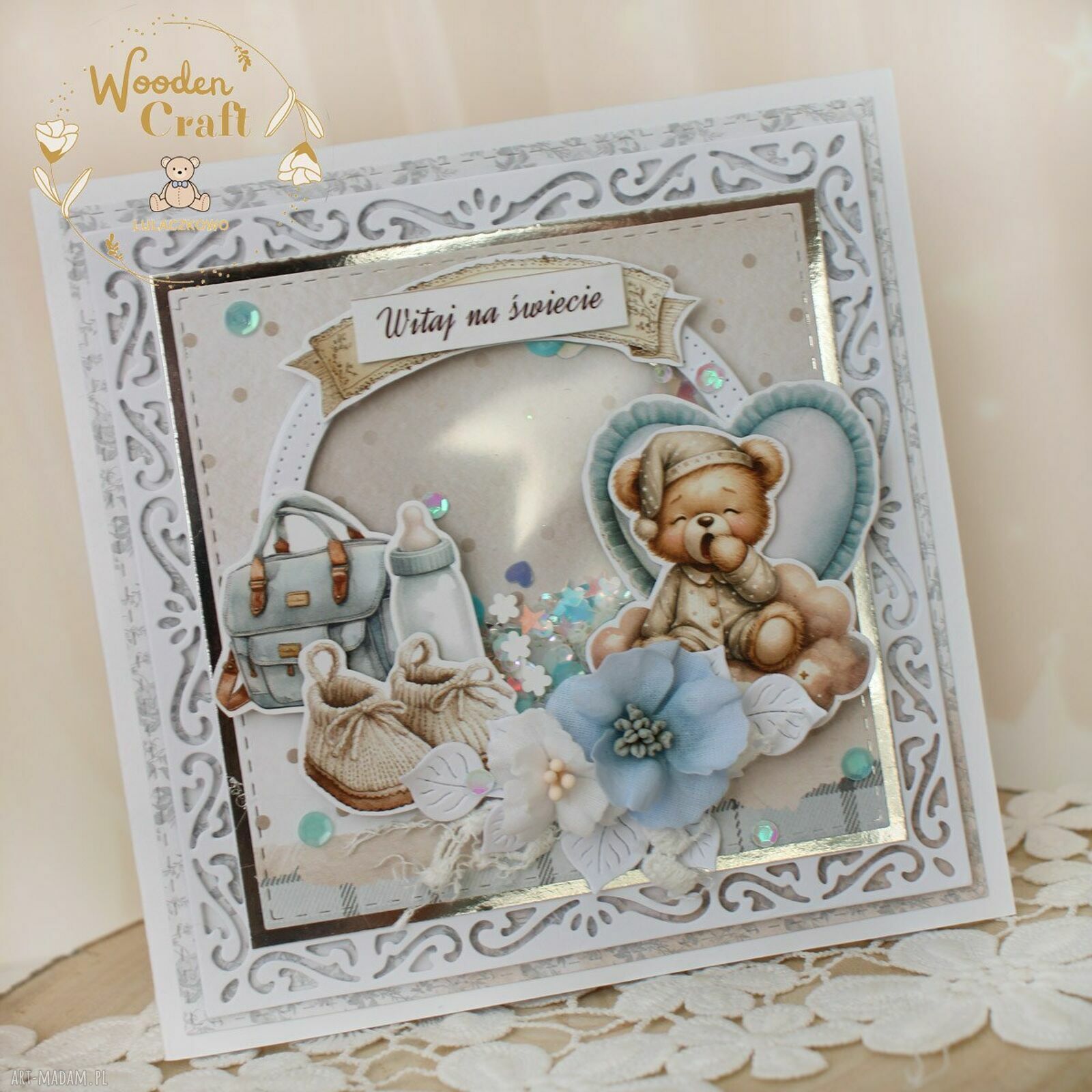 Kartka na narodziny i chrzest „Witaj na świecie” - handmade w stylu scrapbooking