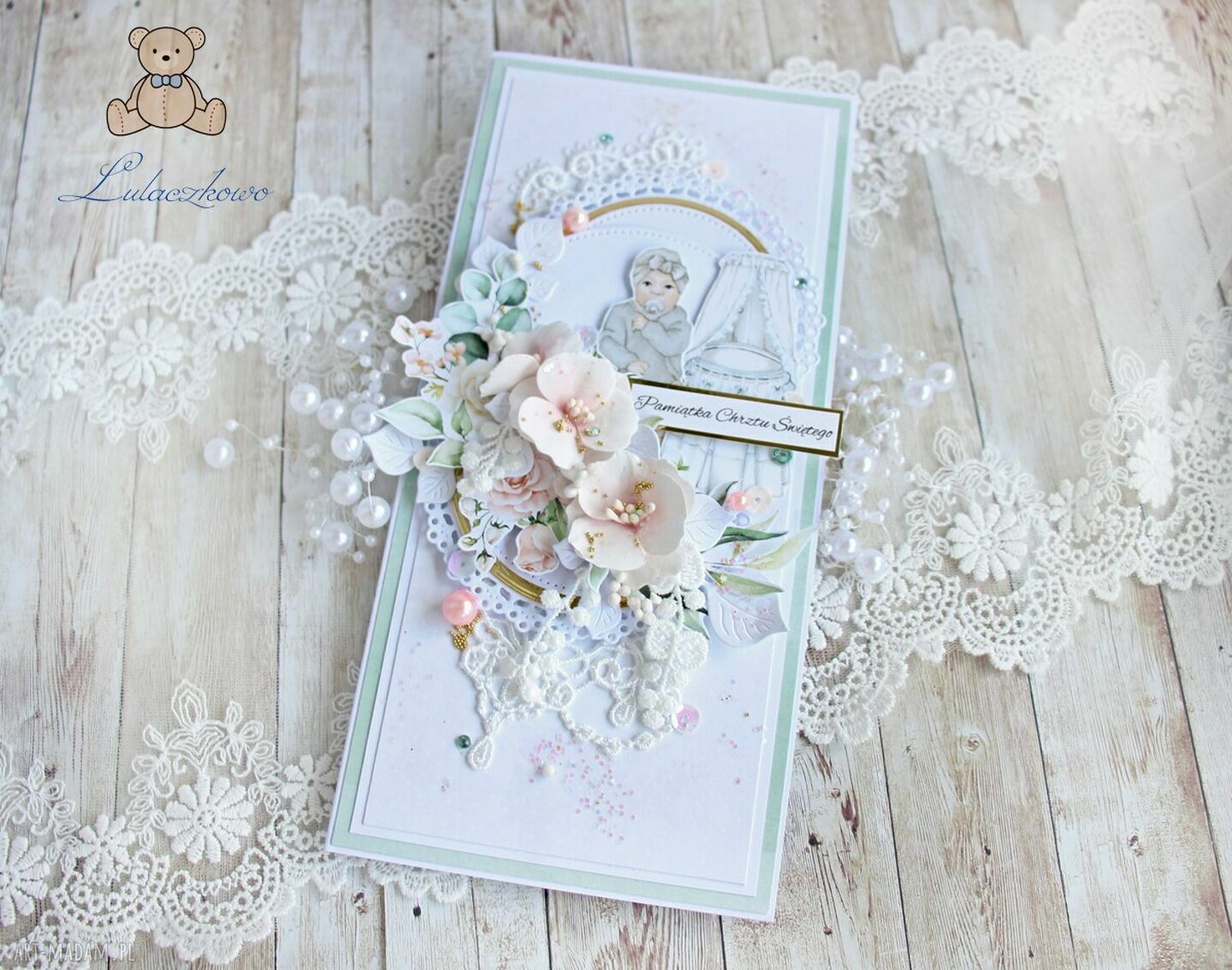 Kartka na chrzest święty Baby Book - ręcznie robiona pamiątka
