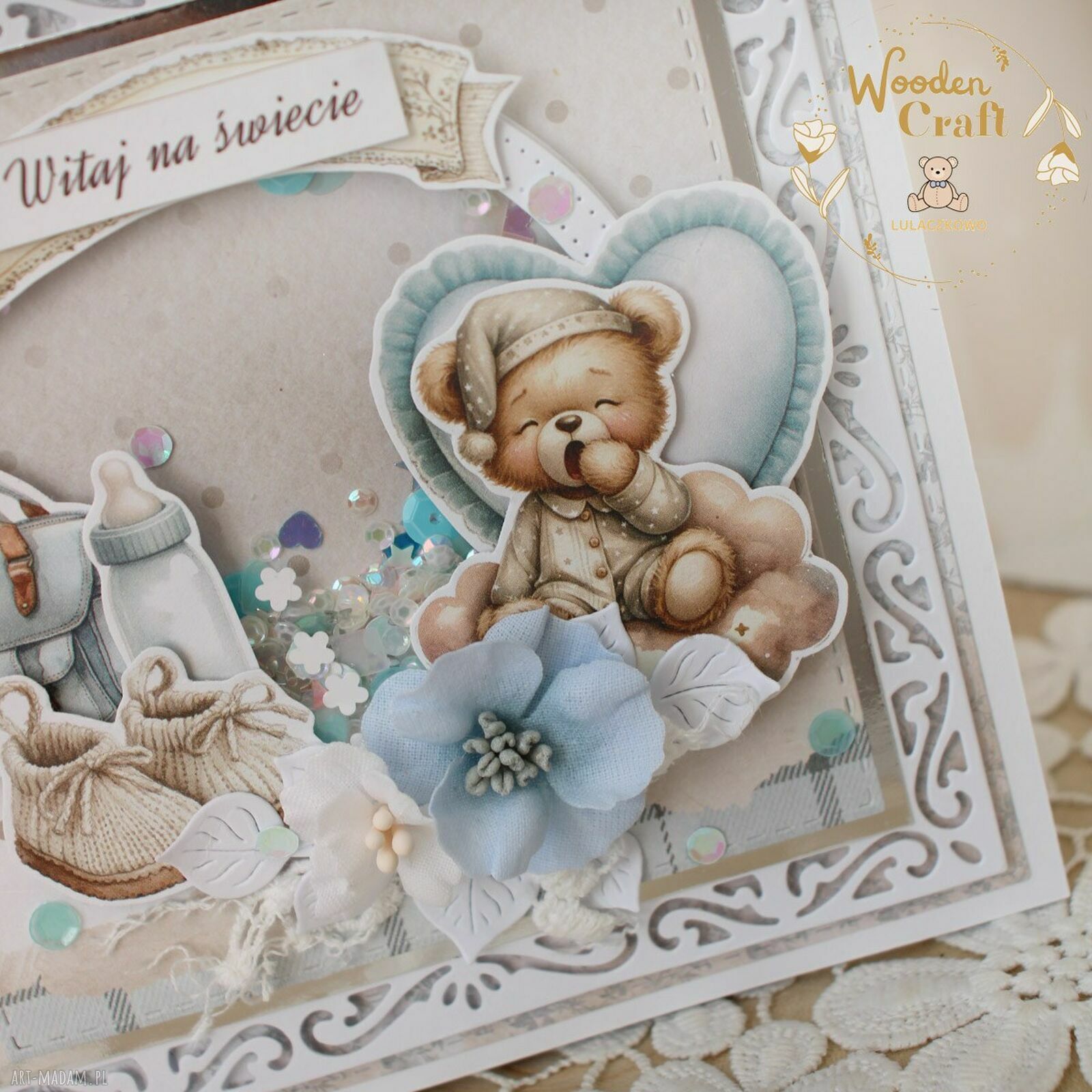 Kartka na narodziny i chrzest „Witaj na świecie” - handmade w stylu scrapbooking