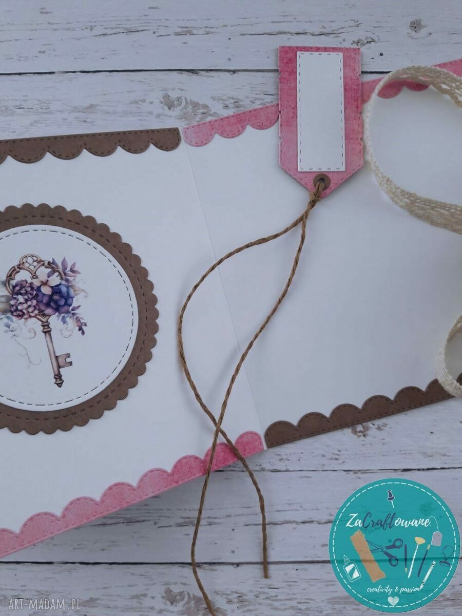 Kartka na parapetówkę z uroczym domkiem 3 - handmade scrapbooking w rustykalnym stylu