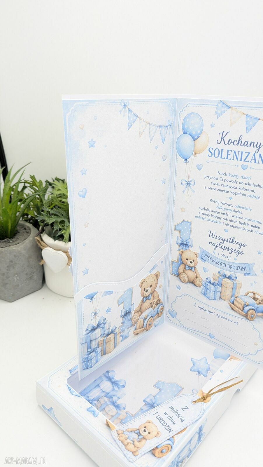 Kartka na Roczek dla chłopca z pudełkiem - DL handmade