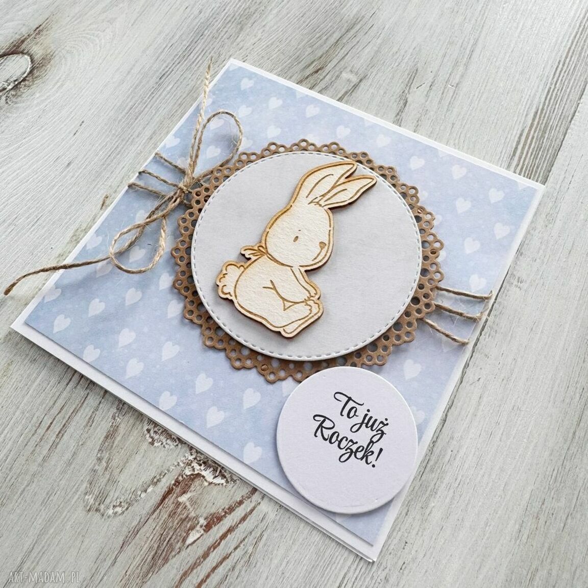kartki: Kartka na roczek urodziny chrzest króliczek Hand Made
