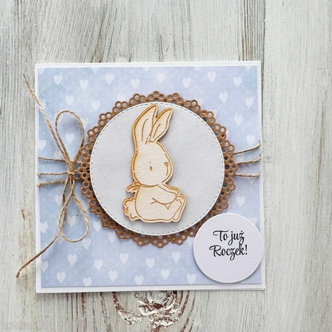 kartki: Kartka na roczek urodziny chrzest króliczek Hand Made