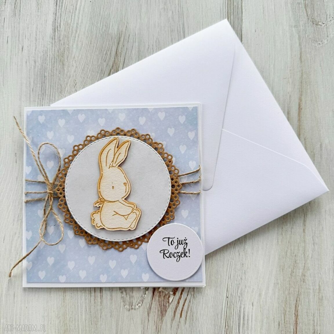 kartki: Kartka na roczek urodziny chrzest króliczek Hand Made