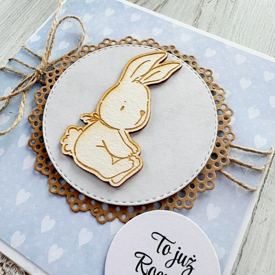 kartki: Kartka na roczek urodziny chrzest króliczek Hand Made