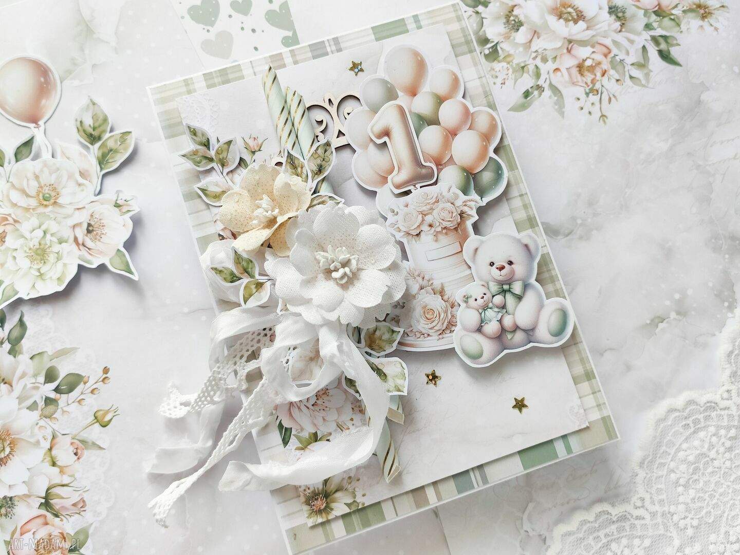 scrapbooking kartki: Kartka na roczek, w pudełku Autorskie