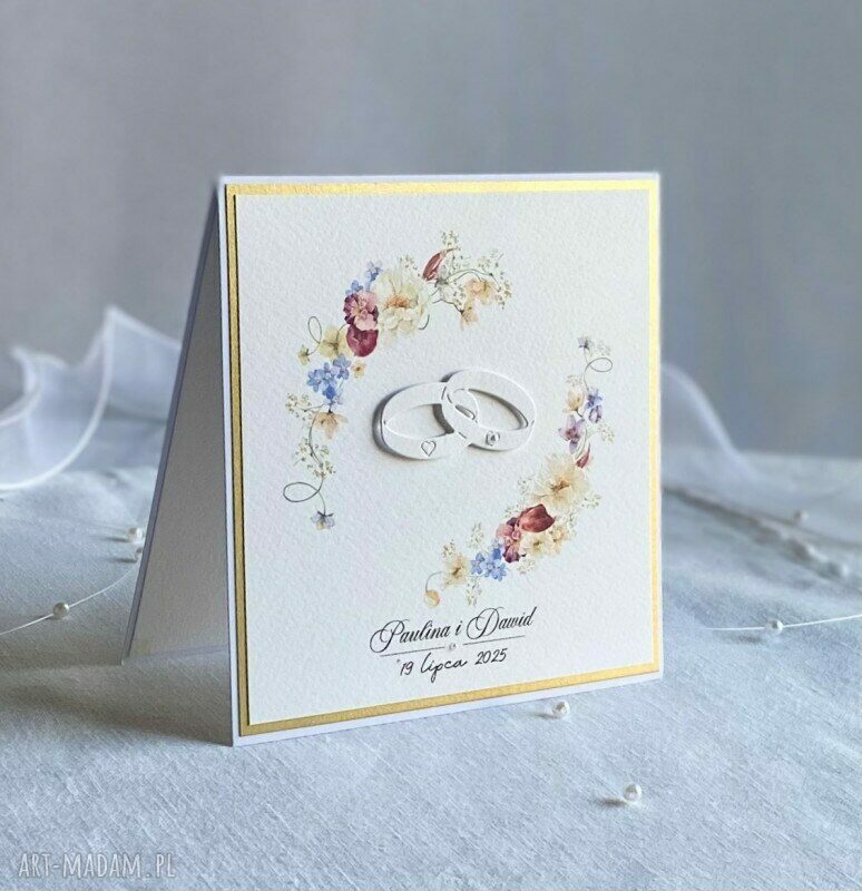 Kartka na ślub w ozdobnej kopercie - personalizowana, ręcznie robiona (wzór WP31)