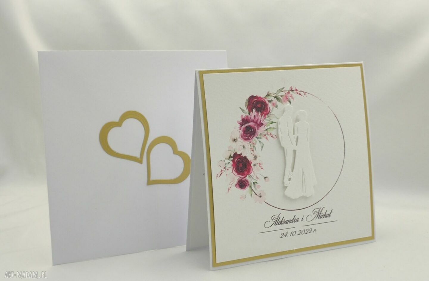 Personalizowana kartka na ślub w ozdobnej kopercie - W 55A