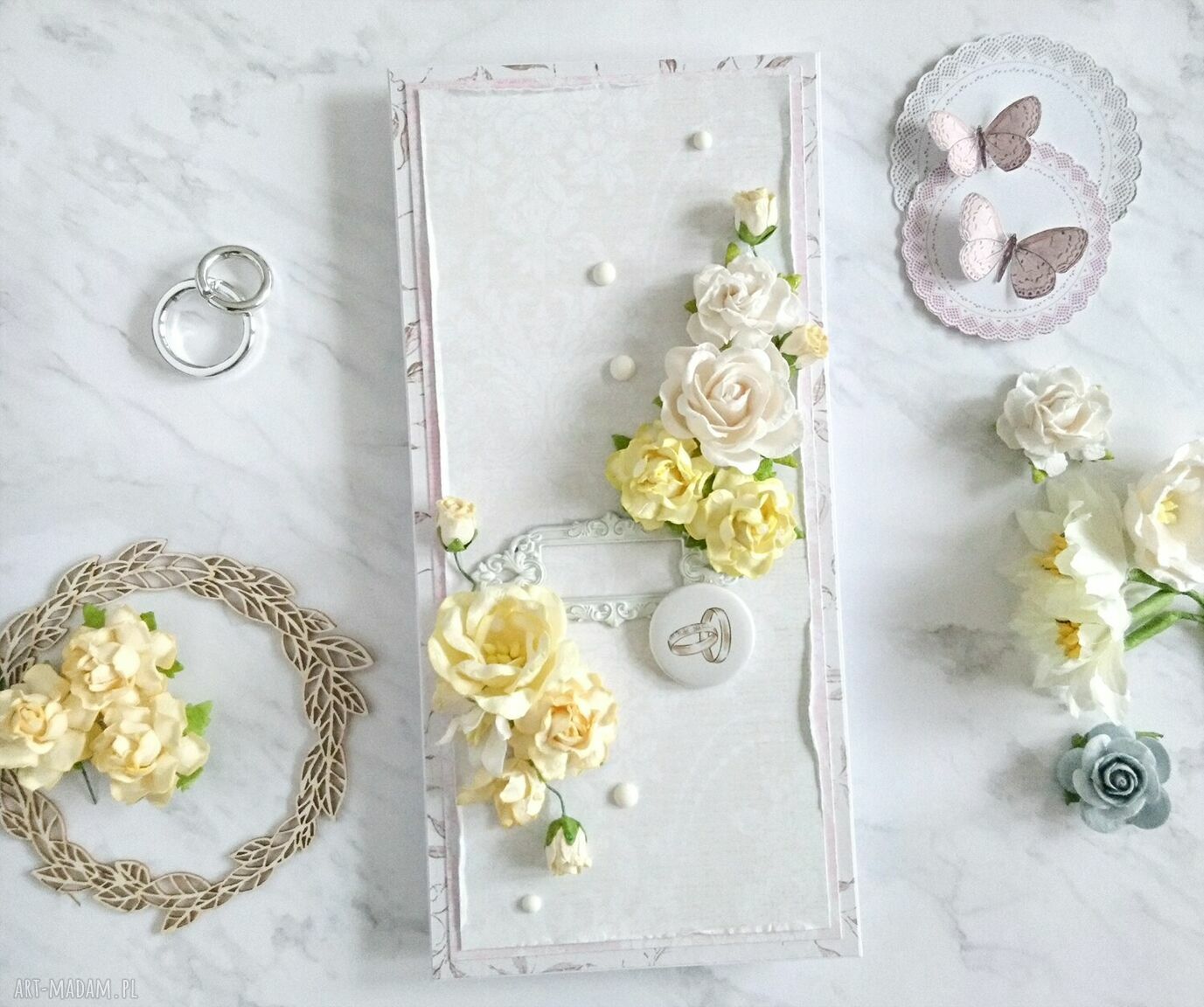 Kartka ślub delikatna ślubna jasne kolory ręcznie wykonana