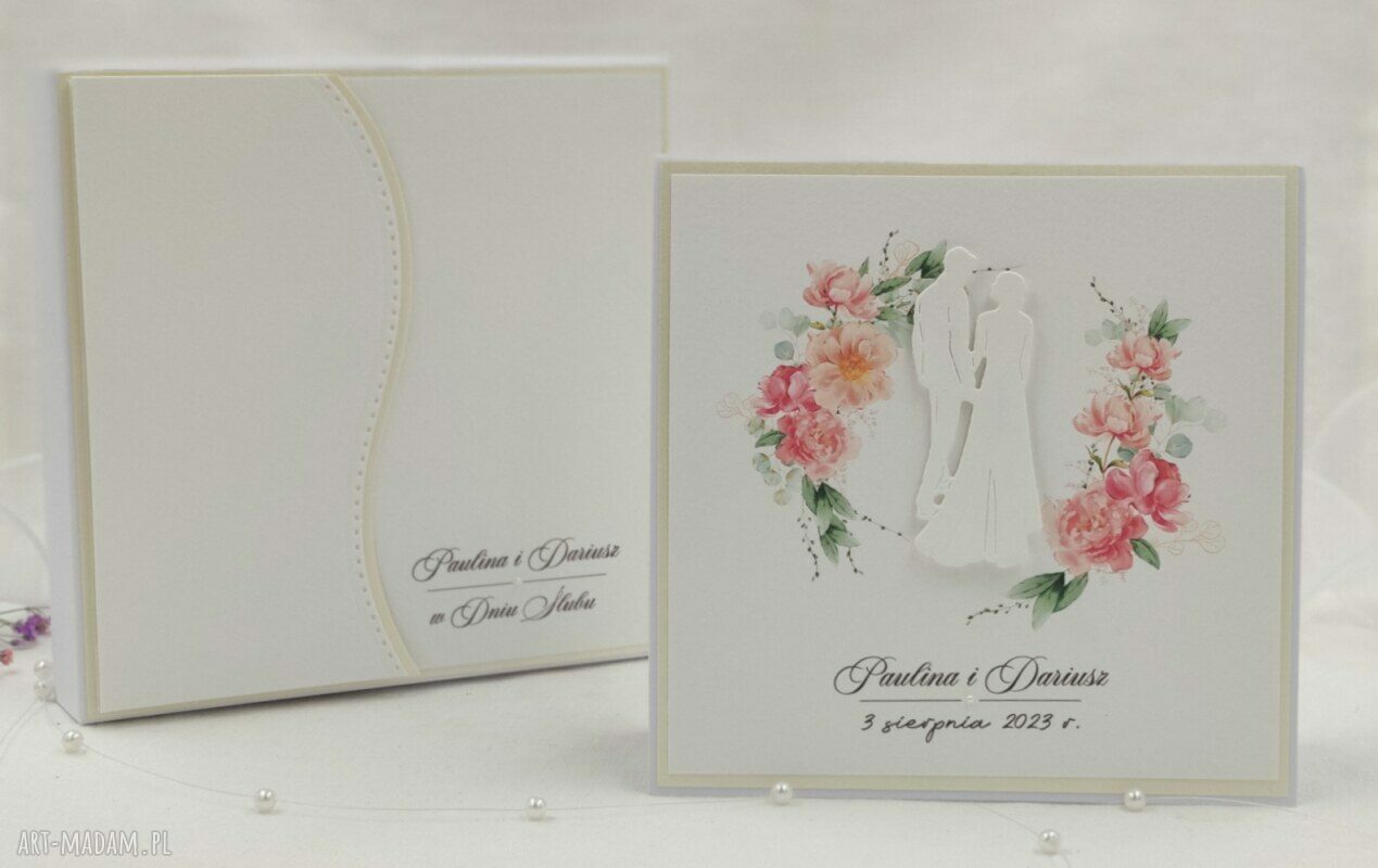 Personalizowana kartka na ślub z pudełkiem i kopertą - wzór W 85F