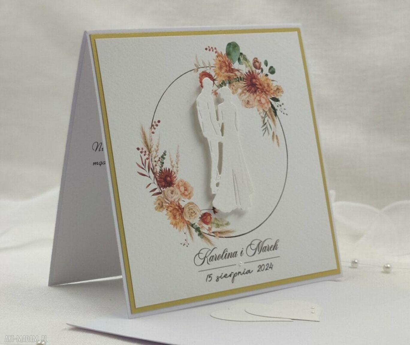 Kartka na ślub BOHO w ozdobnej kopercie WB A31 - ręcznie robiona i personalizowana