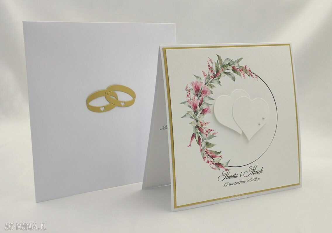 Personalizowana kartka na ślub w ozdobnej kopercie - 14x14 cm