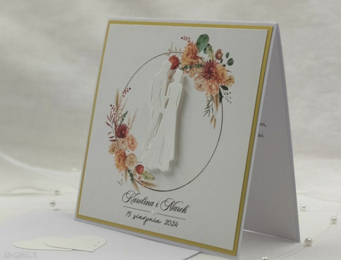 Kartka na ślub BOHO w ozdobnej kopercie WB A31 - ręcznie robiona i personalizowana