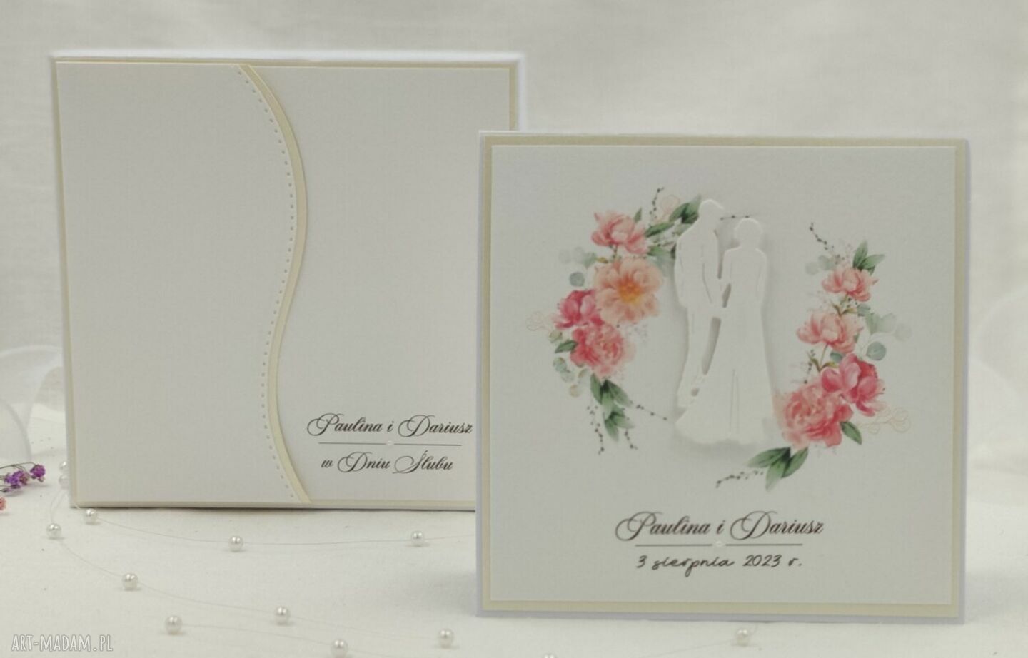 Personalizowana kartka na ślub z pudełkiem i kopertą - wzór W 85F