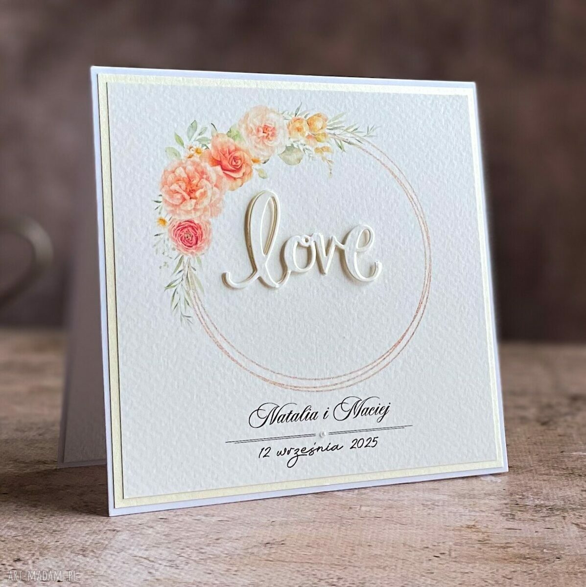 Personalizowana kartka na ślub w ozdobnej kopercie - WEDDING CHARM Pastelle