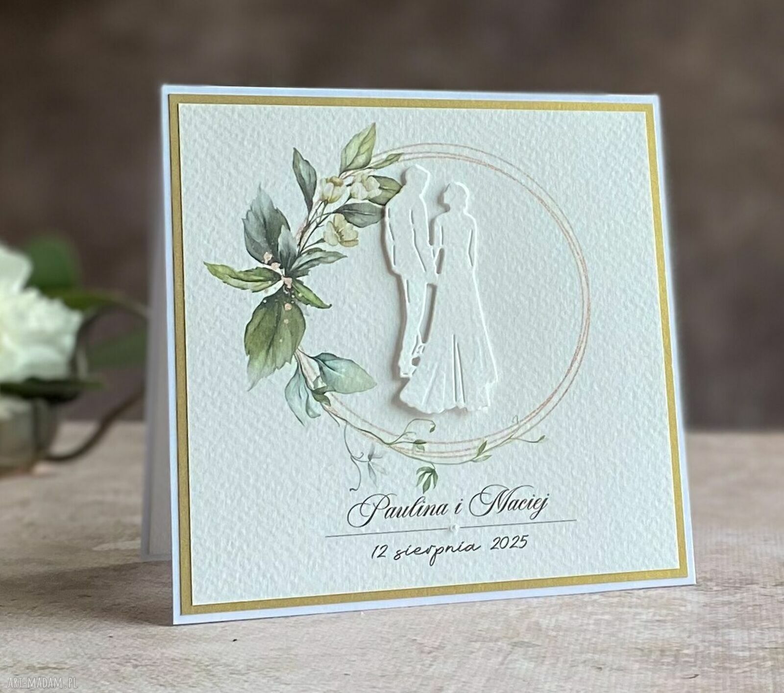 Personalizowana kartka na ślub w ozdobnej kopercie - wzór WA 23c