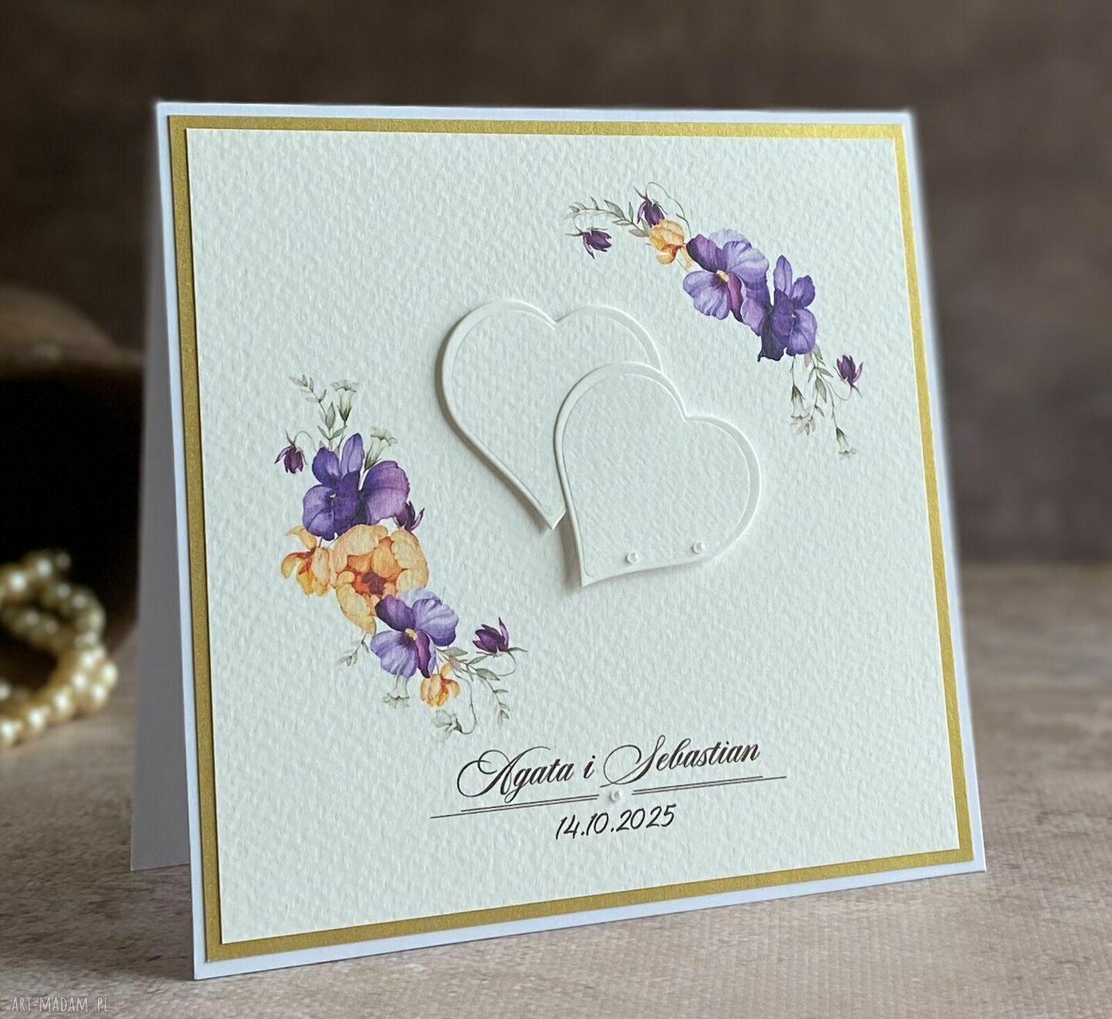 Kartka ślubna WA 63 z ozdobną kopertą - personalizowana