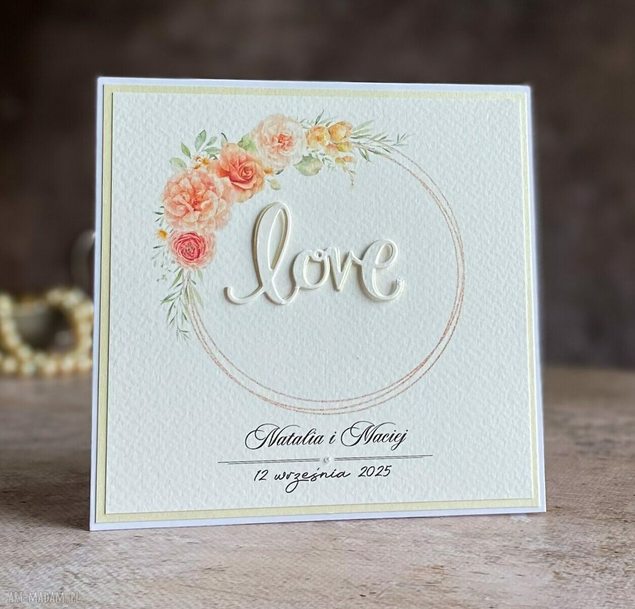 Personalizowana kartka na ślub w ozdobnej kopercie - WEDDING CHARM Pastelle