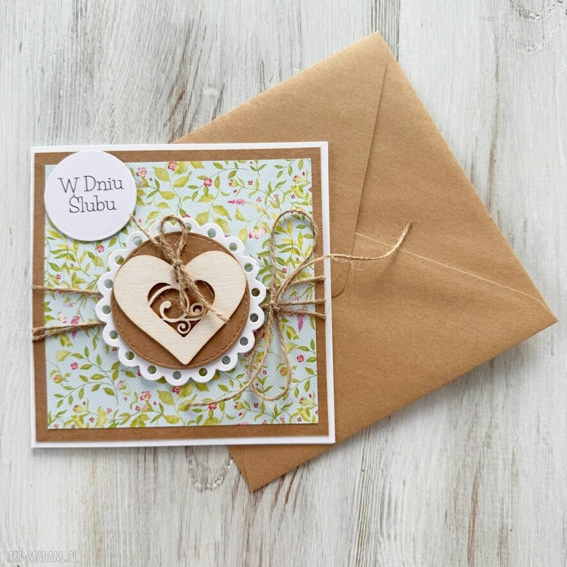 Kartka na ślub i wesele - ręcznie robiona z kopertą oraz personalizowanymi życzeniami