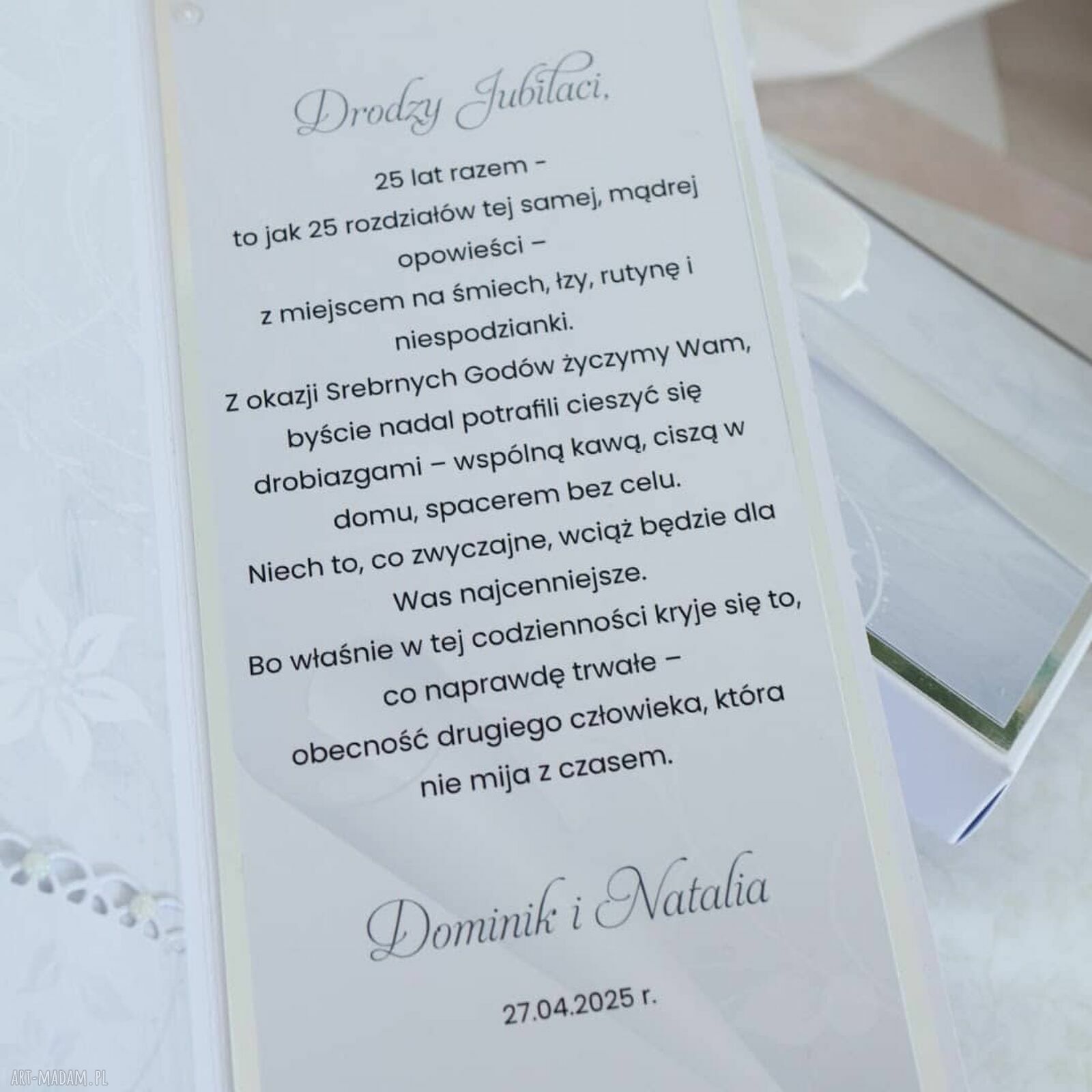 Kartka na Srebrne Gody w pudełku - personalizowana na 25 rocznicę ślubu