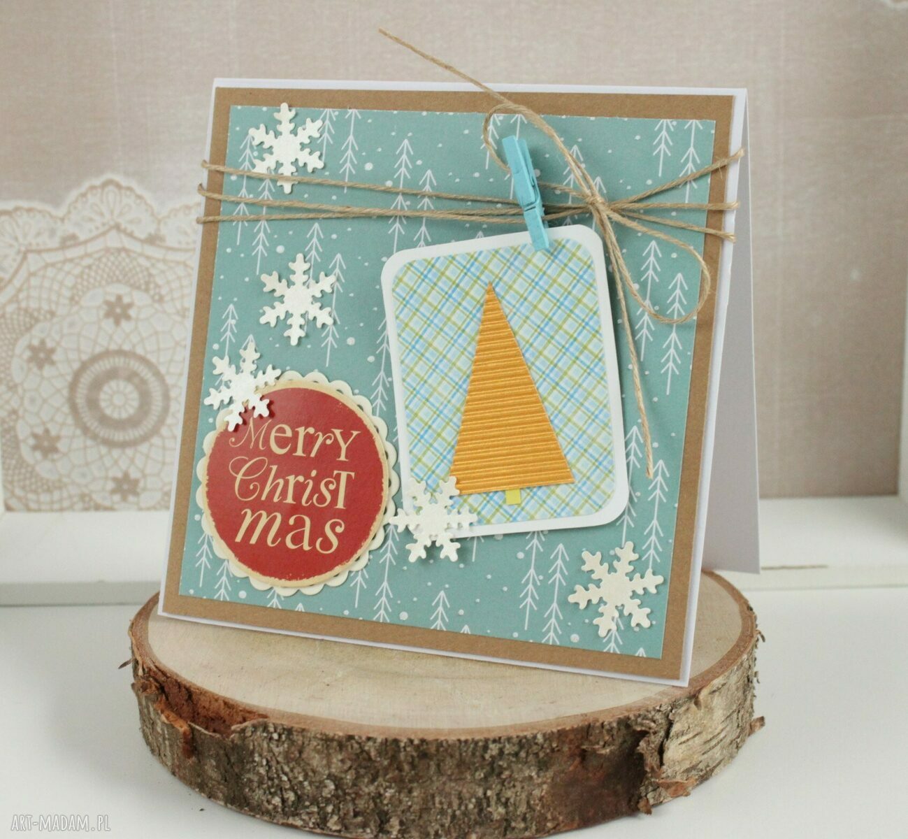 Kartka na Boże Narodzenie Merry Christmas - scrapbooking handmade Bee Bee