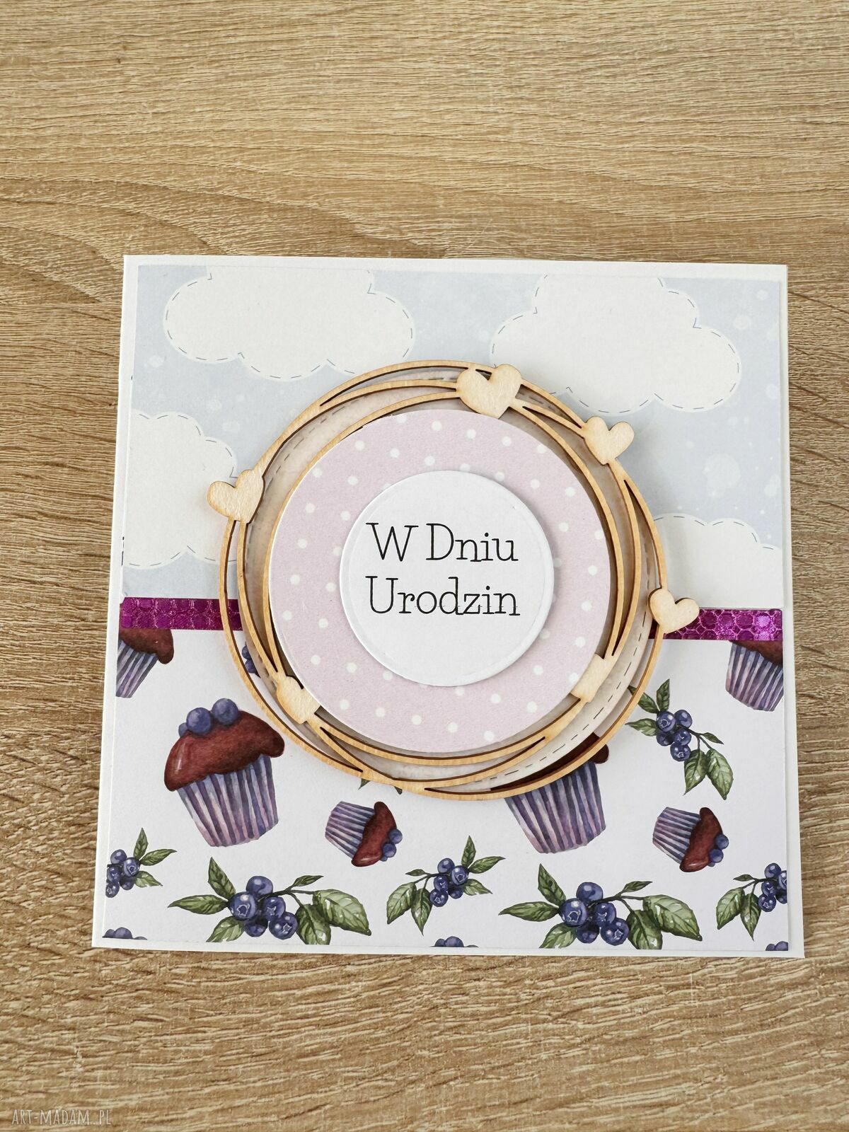 Kartka na roczek dla dziewczynki - handmade scrapbooking z kopertą na pieniądze