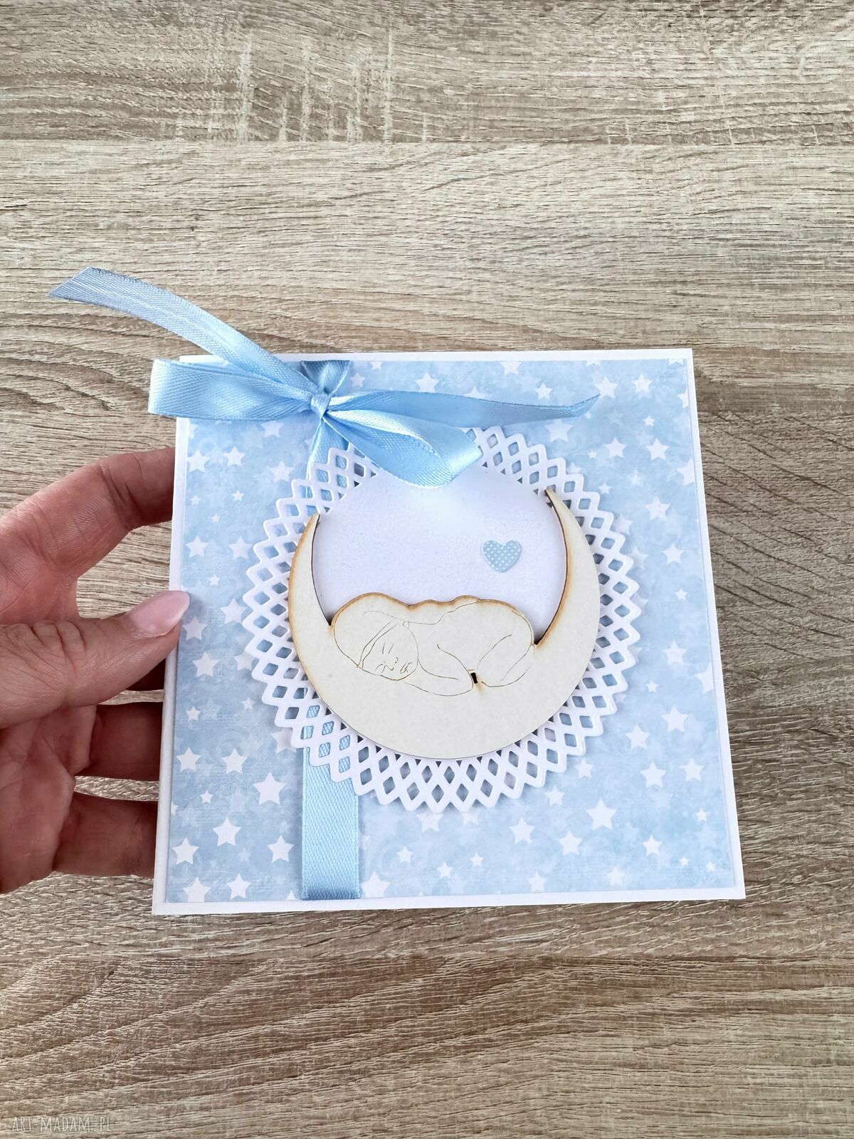 Kartka na roczek, babyshower i chrzest święty - personalizowana z kopertą na pieniądze