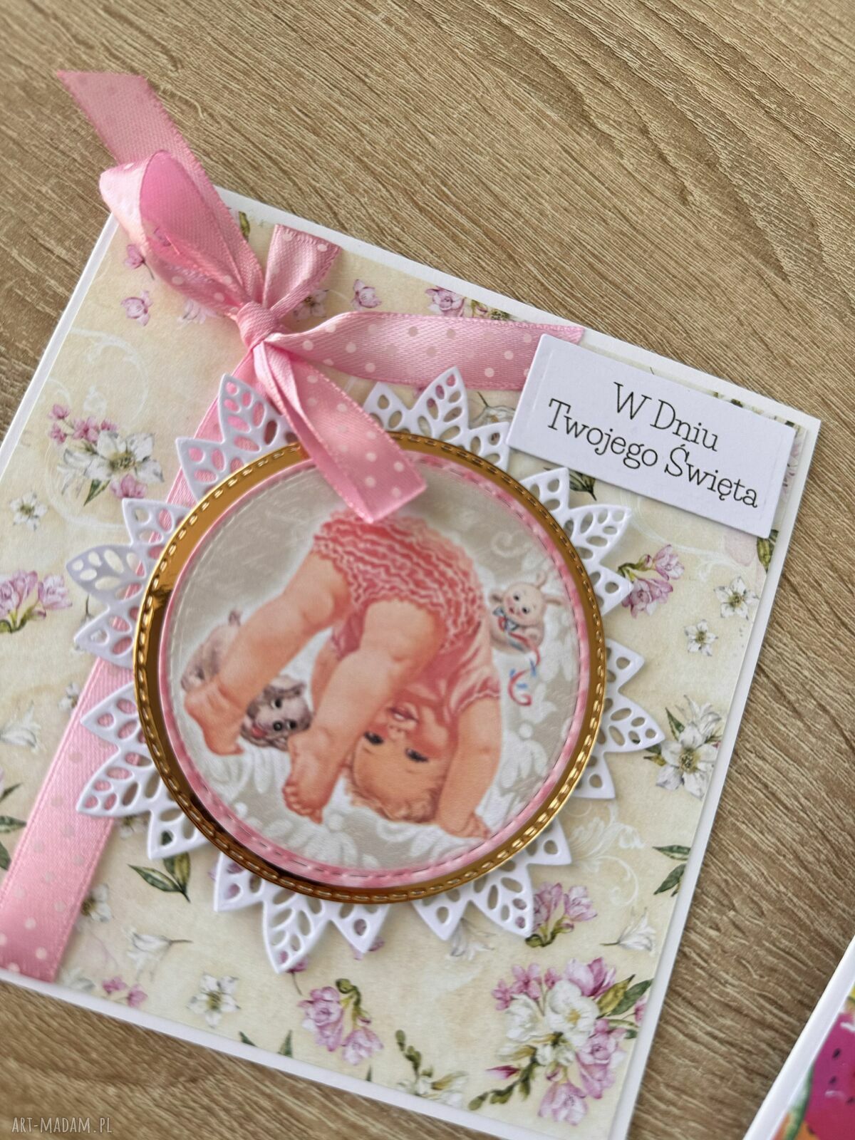 kartki: Kartka na urodziny roczek babyshower ręcznie robione