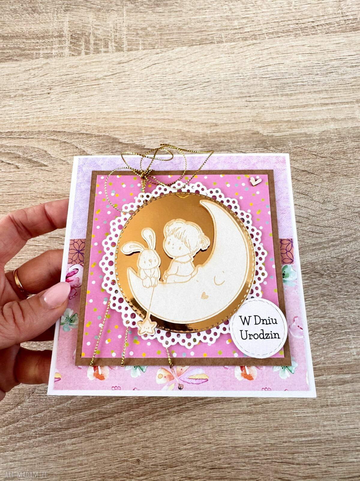 Kartka na roczek i babyshower dla dziewczynki ręcznie robiona scrapbooking