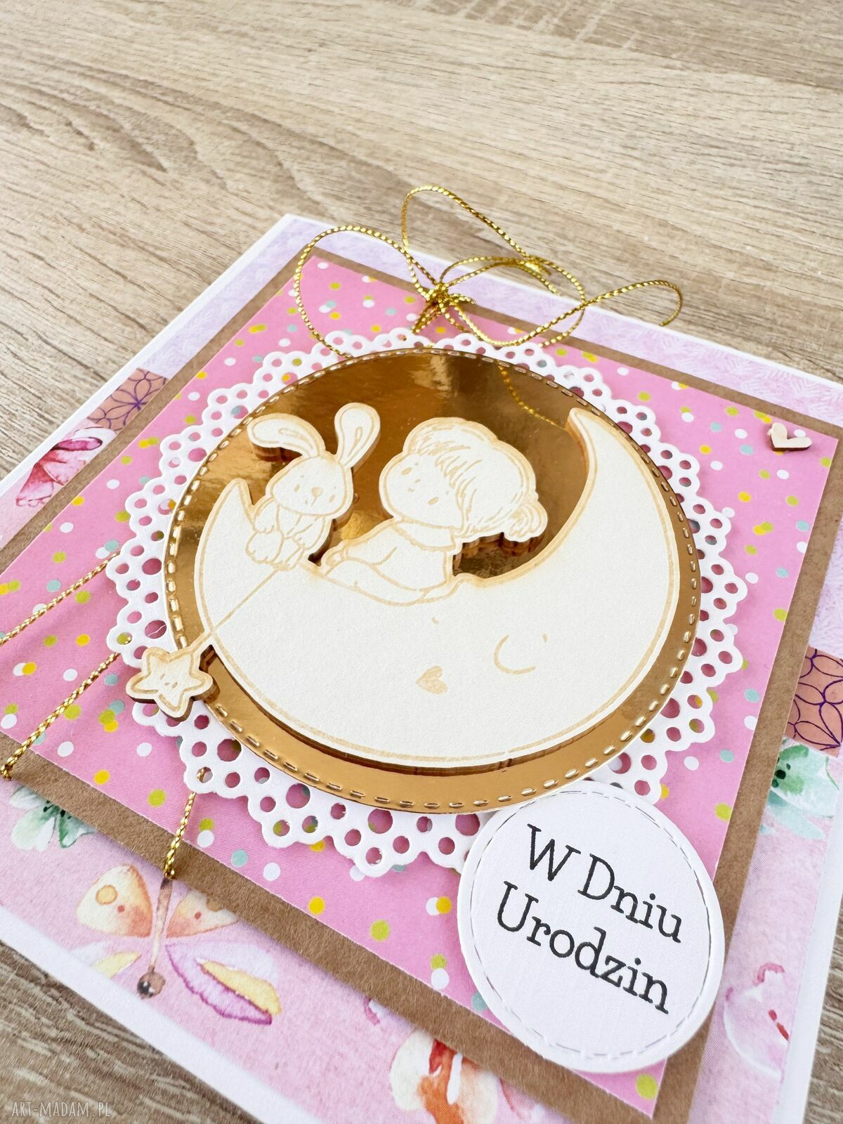 Kartka na roczek i babyshower dla dziewczynki - ręcznie robiona scrapbooking