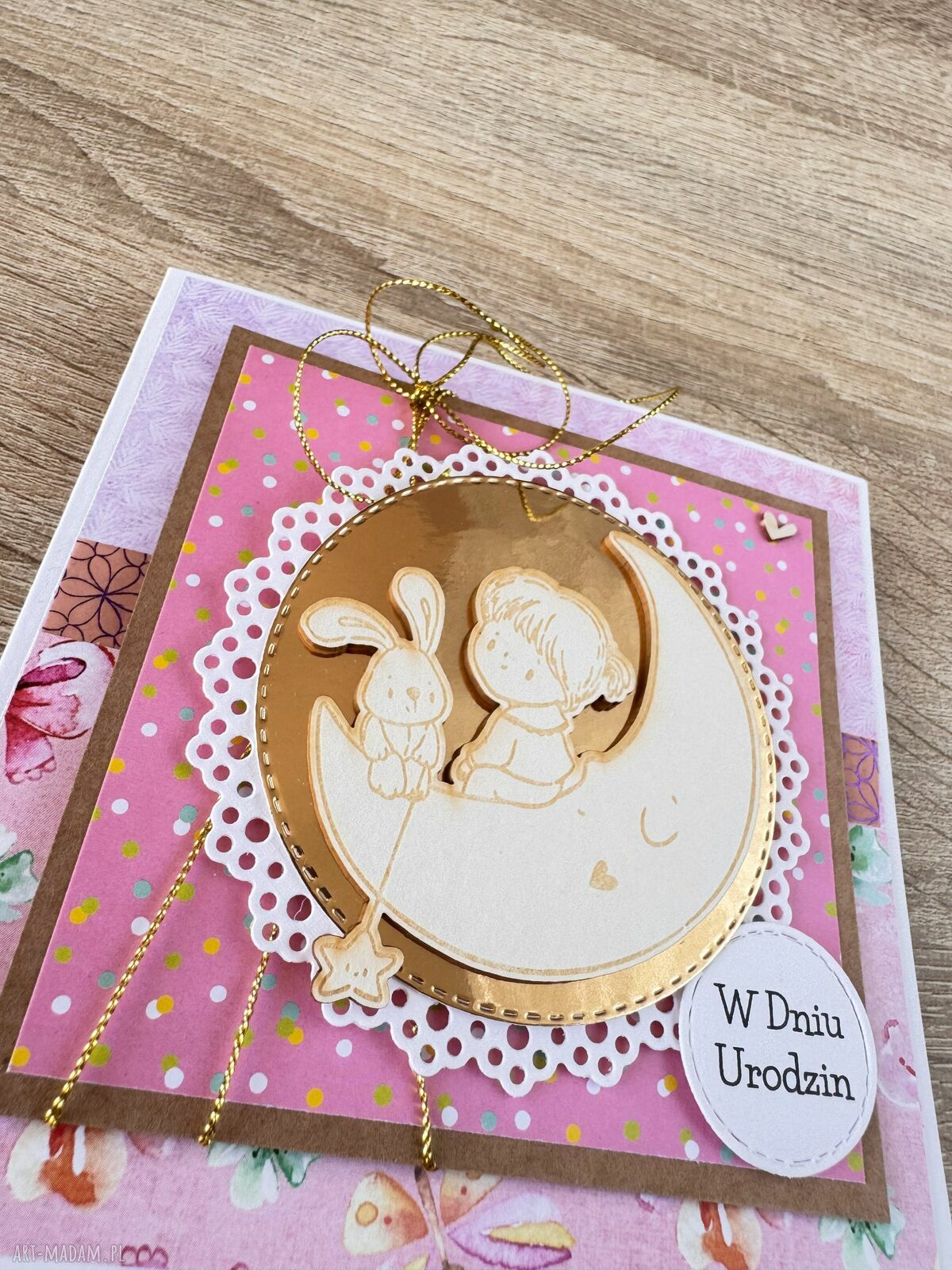 Kartka na roczek i babyshower dla dziewczynki ręcznie robiona scrapbooking