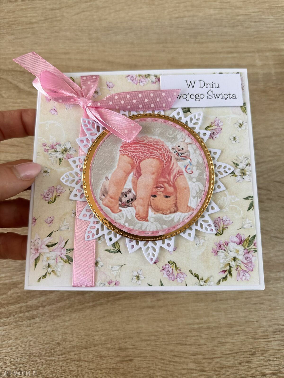 kartki: Kartka na urodziny roczek babyshower ręcznie robione
