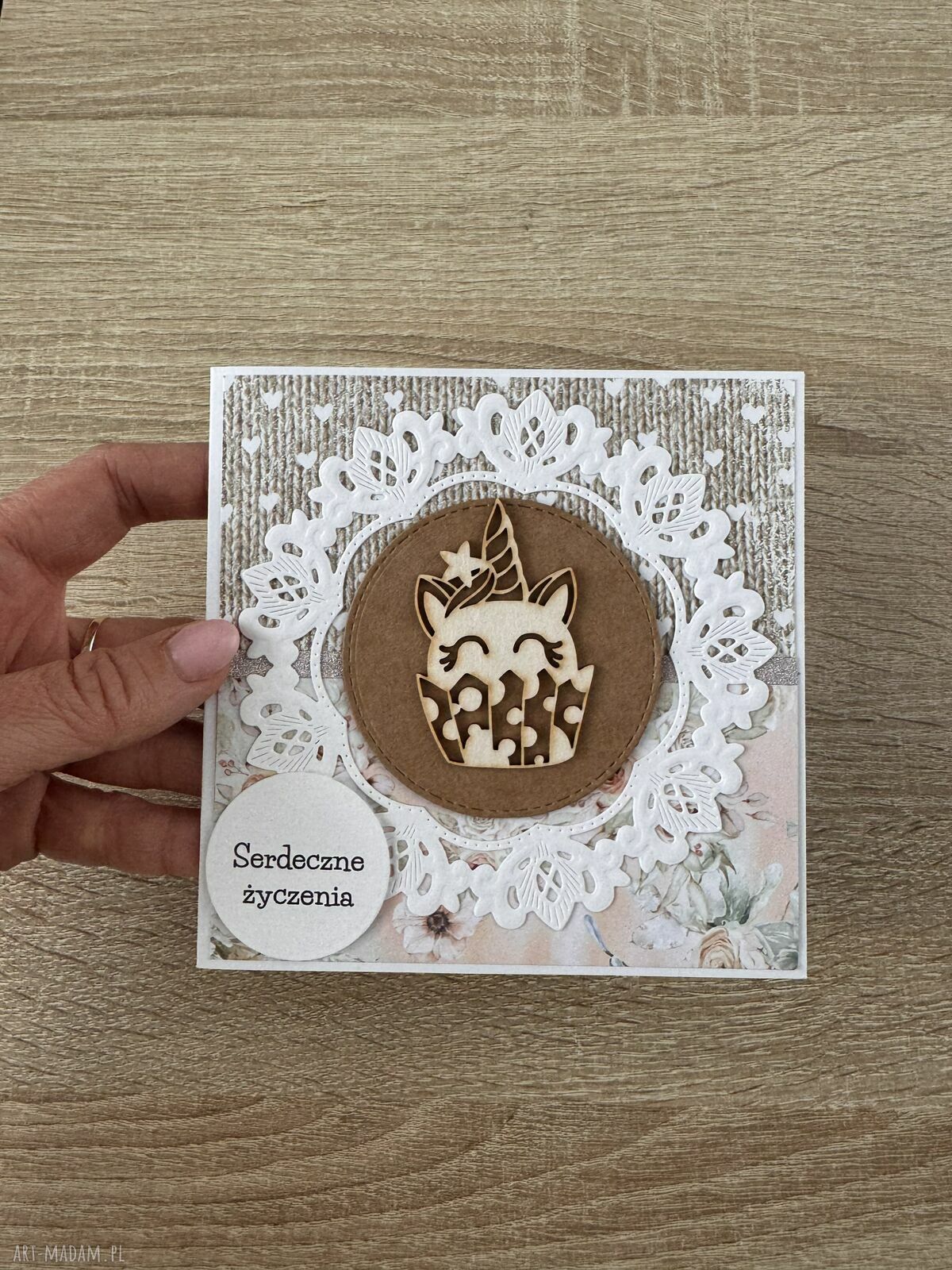 kartki: Kartka na urodziny roczek babyshower z jednorożcem ręcznie zrobione