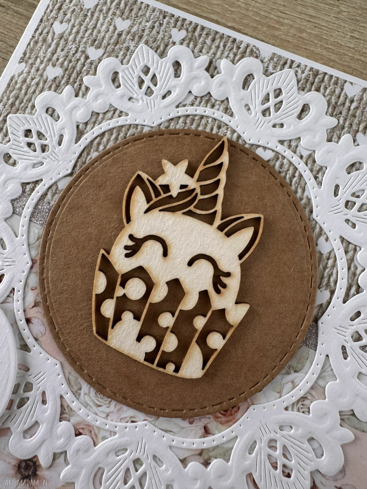 kartki: Kartka na urodziny roczek babyshower z jednorożcem ręcznie zrobione