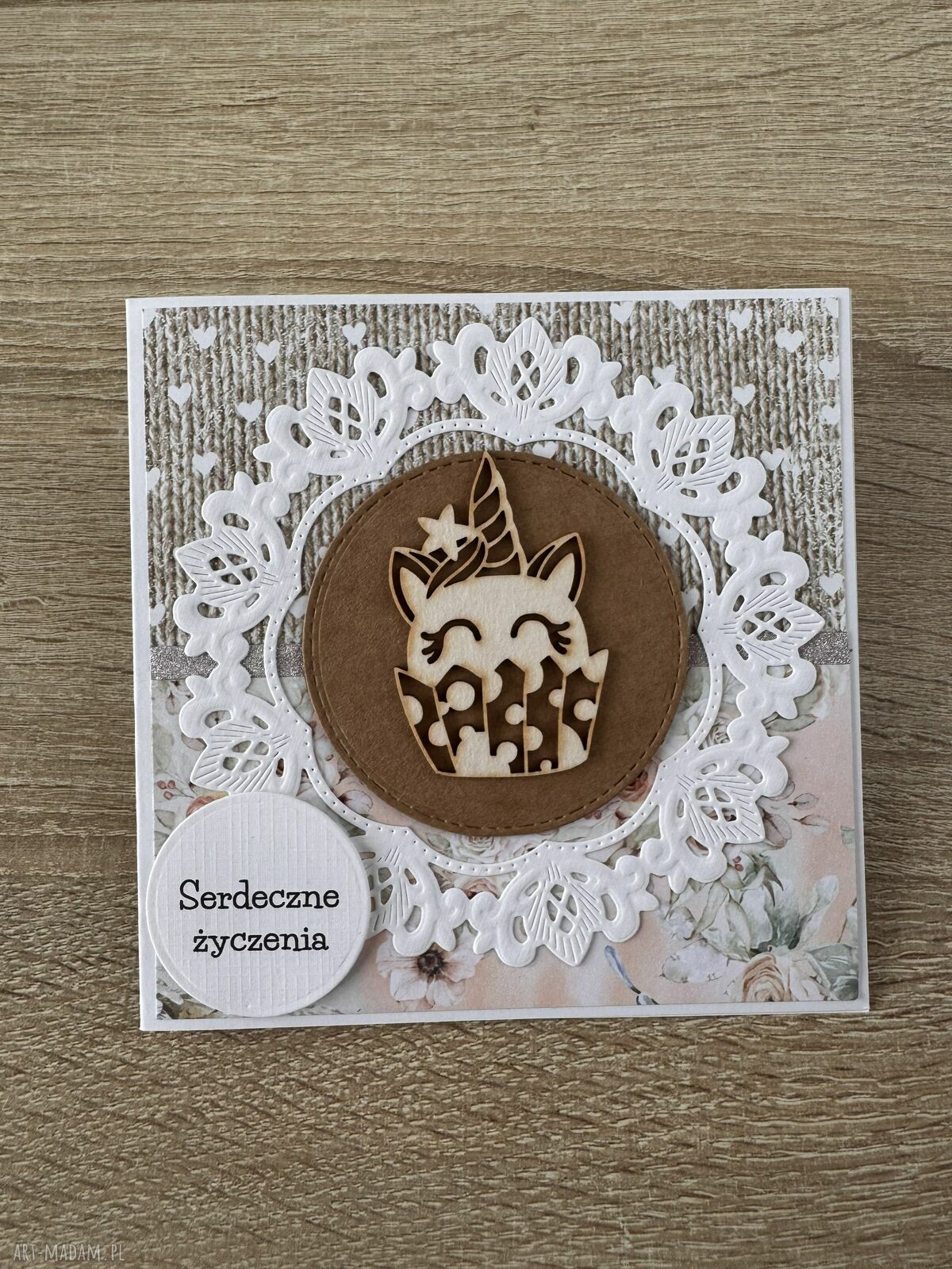 kartki: Kartka na urodziny roczek babyshower z jednorożcem ręcznie zrobione