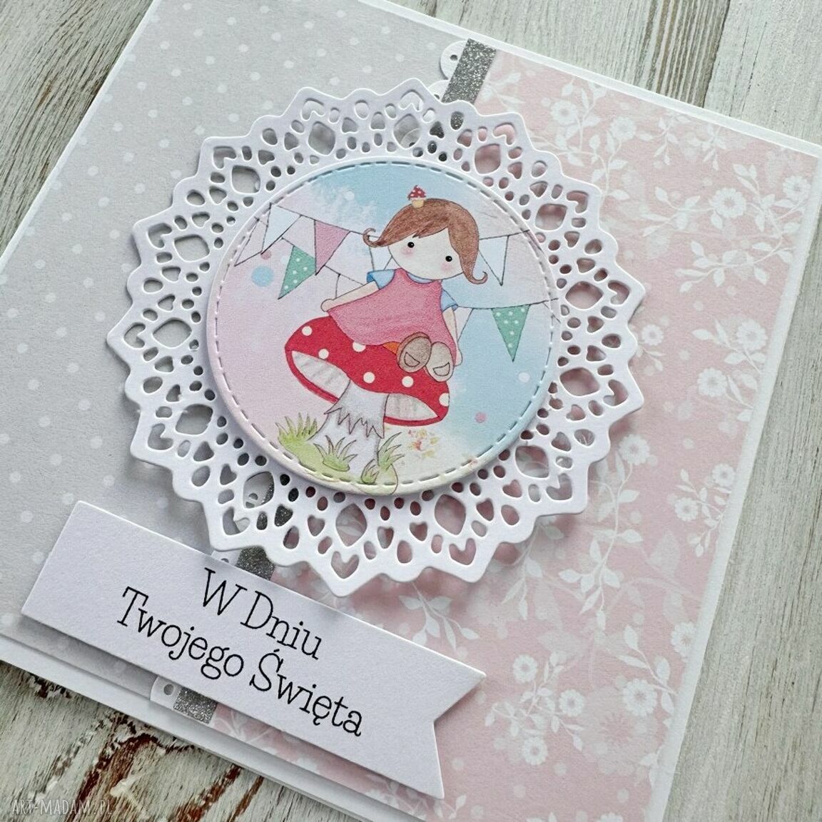 kartki: Kartka na urodziny roczek dla dziewczynki Hand Made