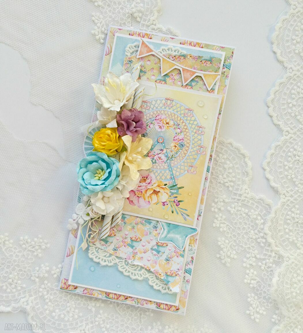 kartka okolicznościowa karuzela wesołe miasteczko urodziny