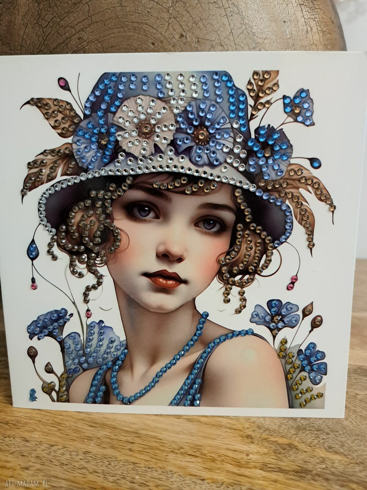 Kartka na życzenia z haftem diamentowym 15x15 cm