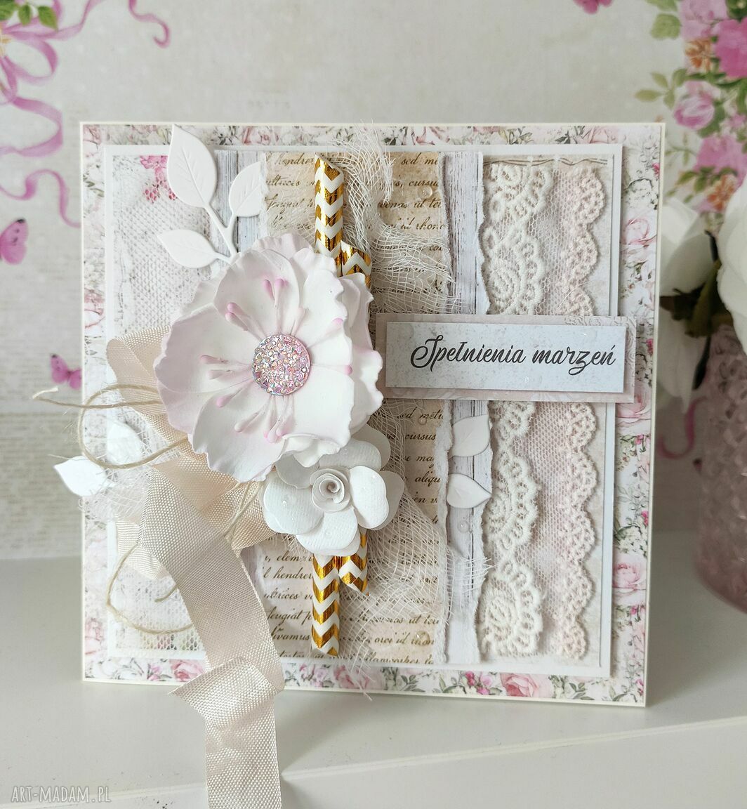 Kartka okolicznościowa jasnych kolorach urodziny imieniny shabby