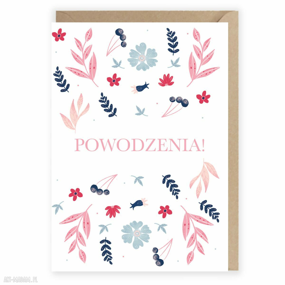 Kartka okolicznościowa w kwiaty „Powodzenia” A6 z miejscem na życzenia
