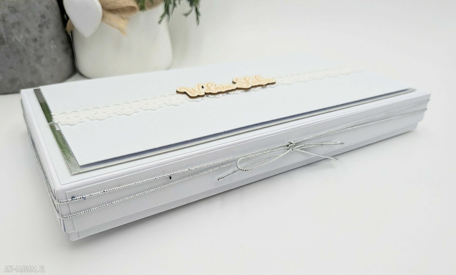 Kartka ślubna DL „W dniu Ślubu” z kwiatami 3D i koronką - ręcznie robiona