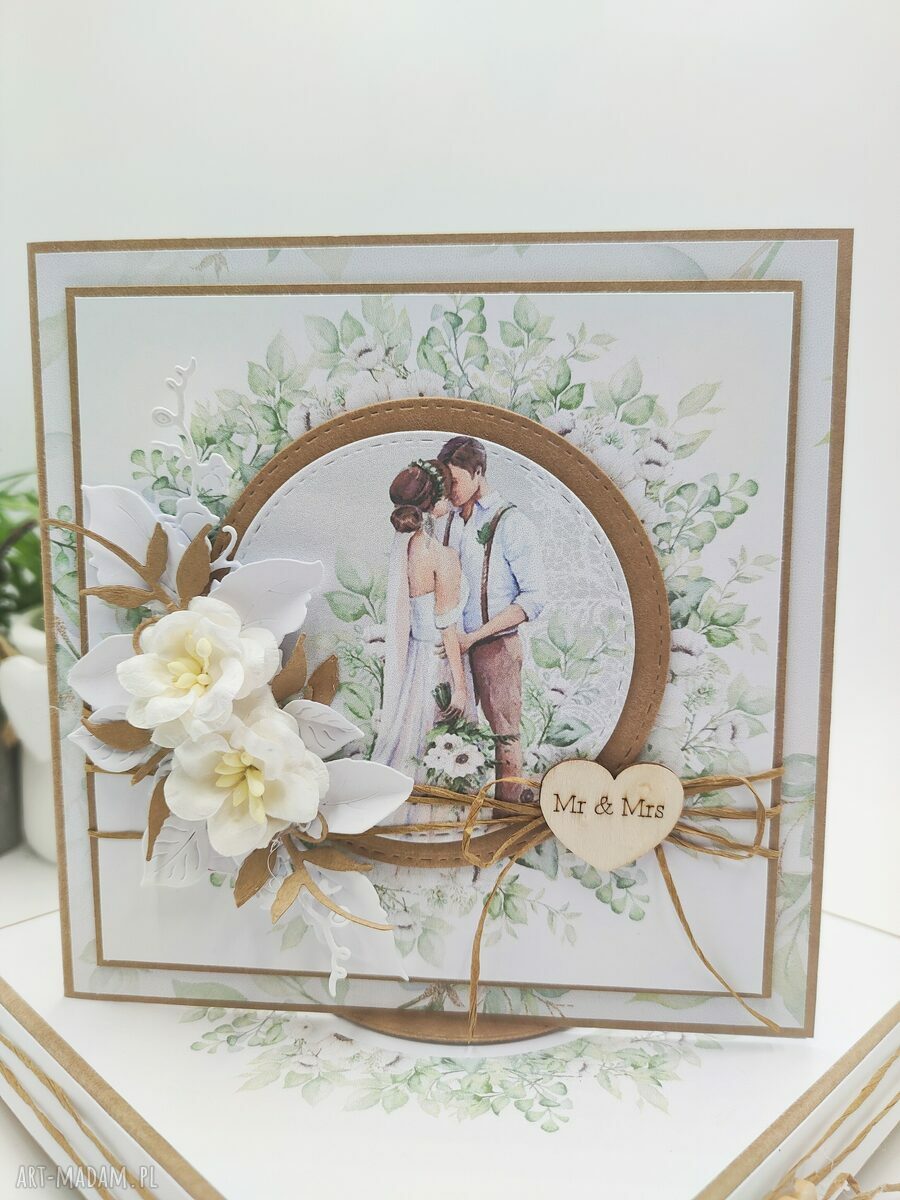 Kartka ślubna Mr&Mrs - ręcznie wykonana z pudełkiem