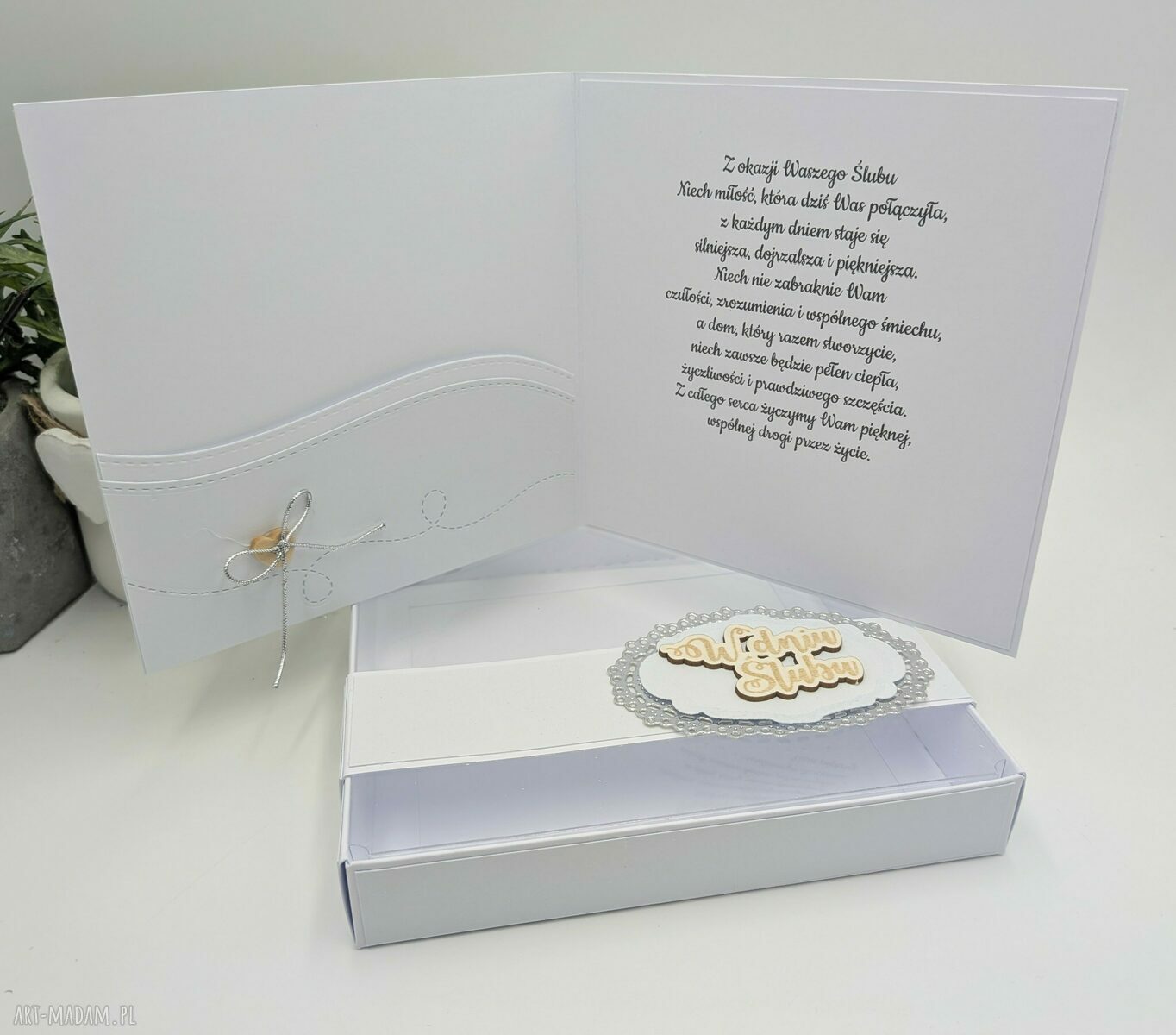 Kartka ślubna w pudełku - ręcznie robiona, elegancka