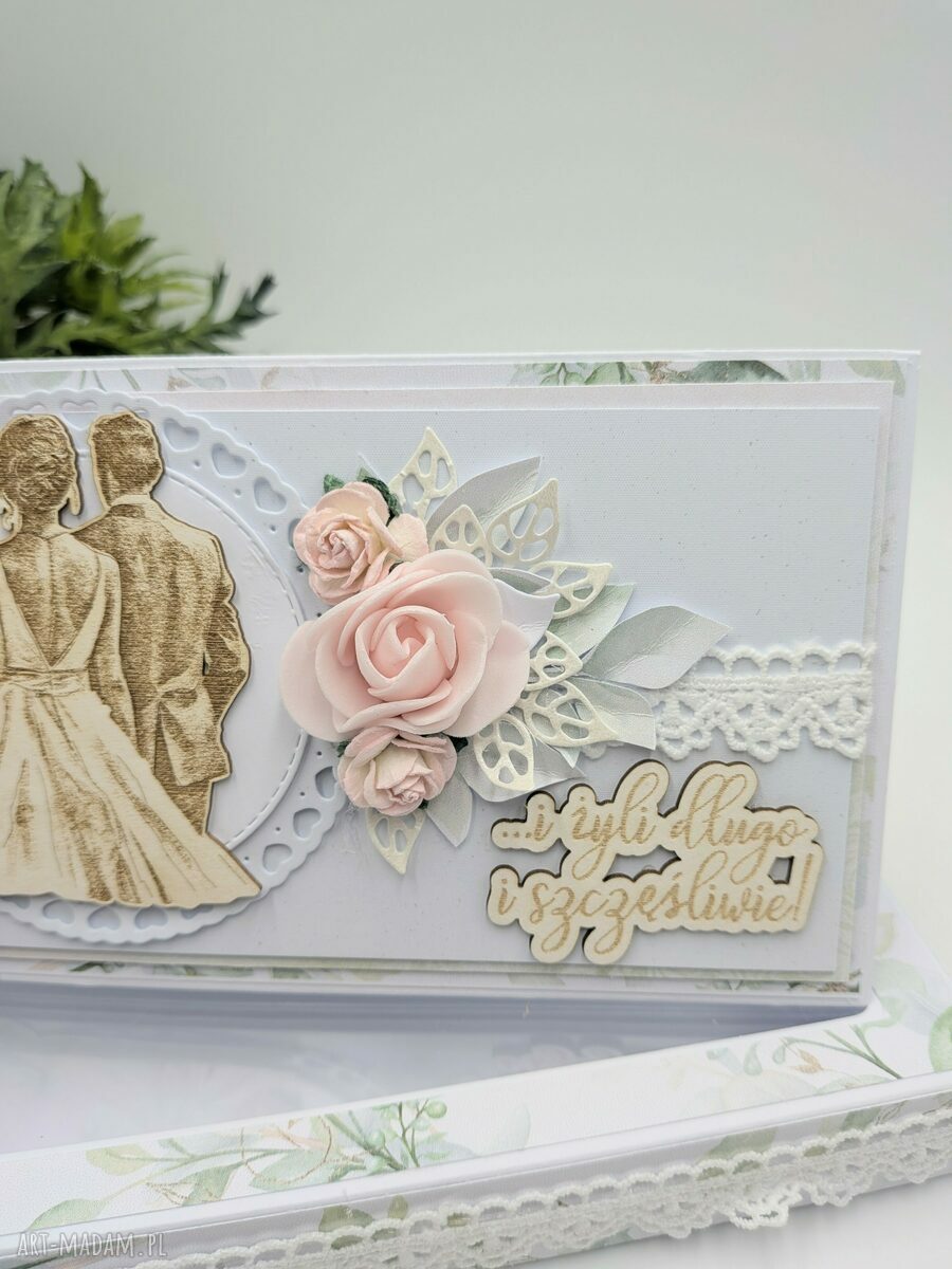 Kartka ślubna DL w pudełku Mr & Mrs - ręcznie robiona, pozioma